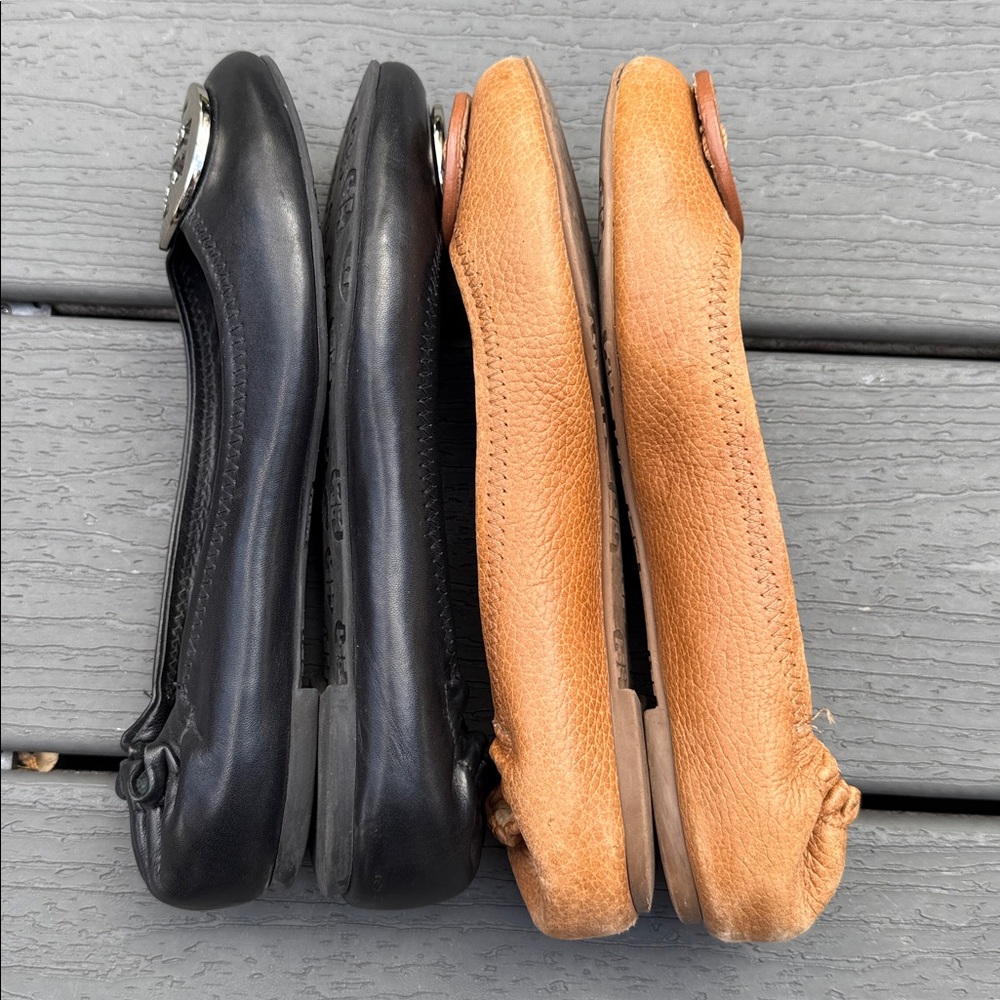 *Tory Burch Black and Tan Ballet Flats Bundle Logo Emblem Womens 6.5 - Picture 6 of 8